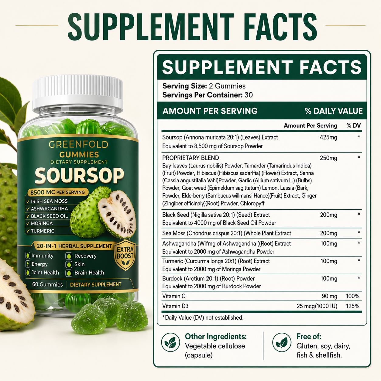 Greenfold Soursop Gummies 20 In One