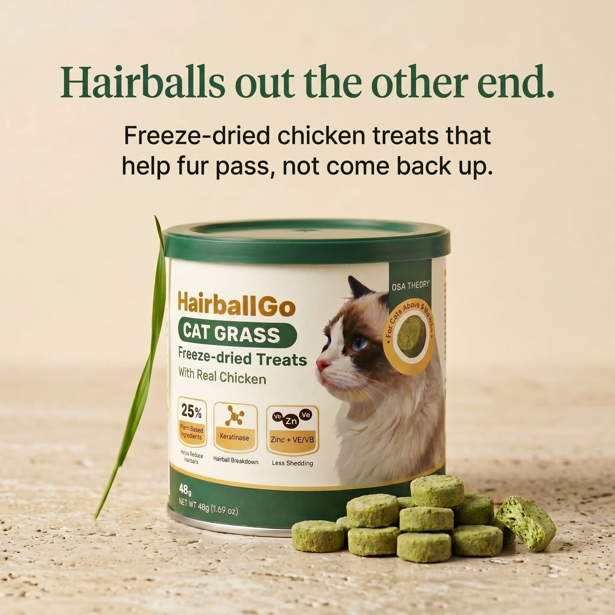 Freeze-Dried Cat Grass Treats for Hairball Relief